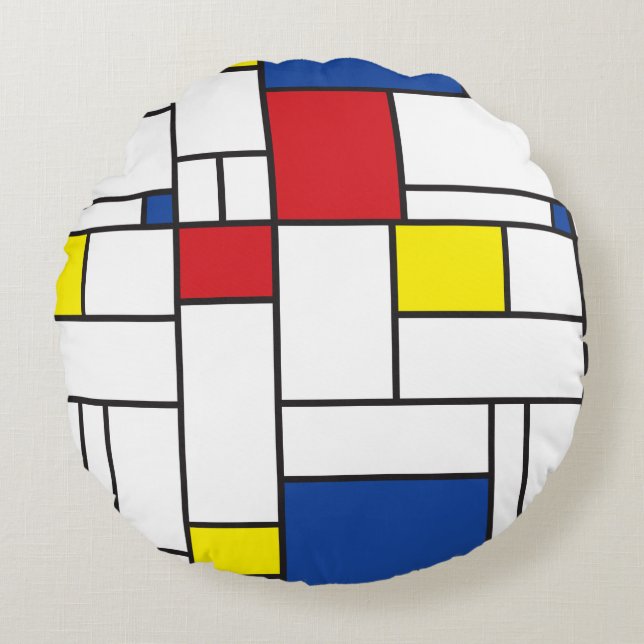 Mondrian Minimalist Geometric De Stijl Modern Art Round Cushion (Front)