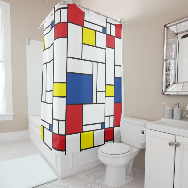 Mondrian Minimalist Geometric De Stijl Modern Art Shower Curtain (In Situ)