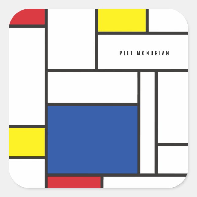 Mondrian Minimalist Geometric De Stijl Modern Art Square Sticker (Front)
