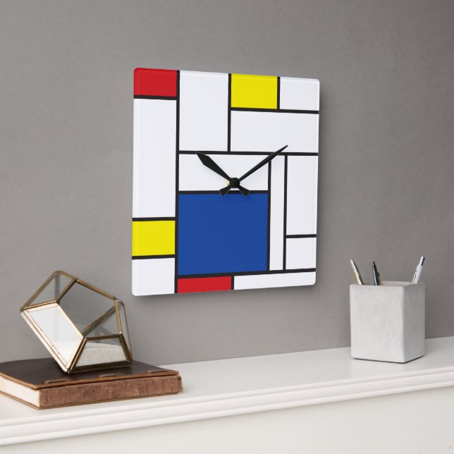 Mondrian Minimalist Geometric De Stijl Modern Art Square Wall Clock (Office)