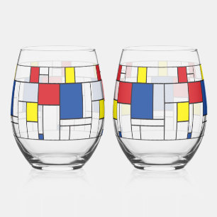 Mondrian Minimalist Geometric De Stijl Modern Art Stemless Wine Glass