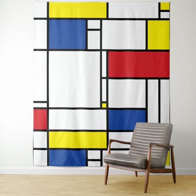 Mondrian Minimalist Geometric De Stijl Modern Art Tapestry (In Situ)