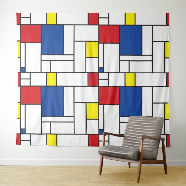 Mondrian Minimalist Geometric De Stijl Modern Art Tapestry (In Situ (Horizontal))