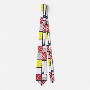 Mondrian Minimalist Scribbles De Stijl Art Tie