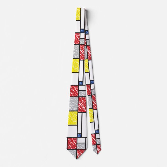 Mondrian Minimalist Scribbles De Stijl Art Tie (Front)