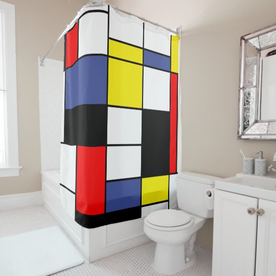 Mondrian Minimalist Shower Curtain, Mondrian Chevron Fabric Shower Curtain