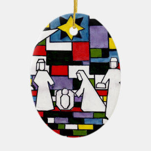 Mondrian Nativity - De Stijl - Neoplasticism Ceramic Tree Decoration