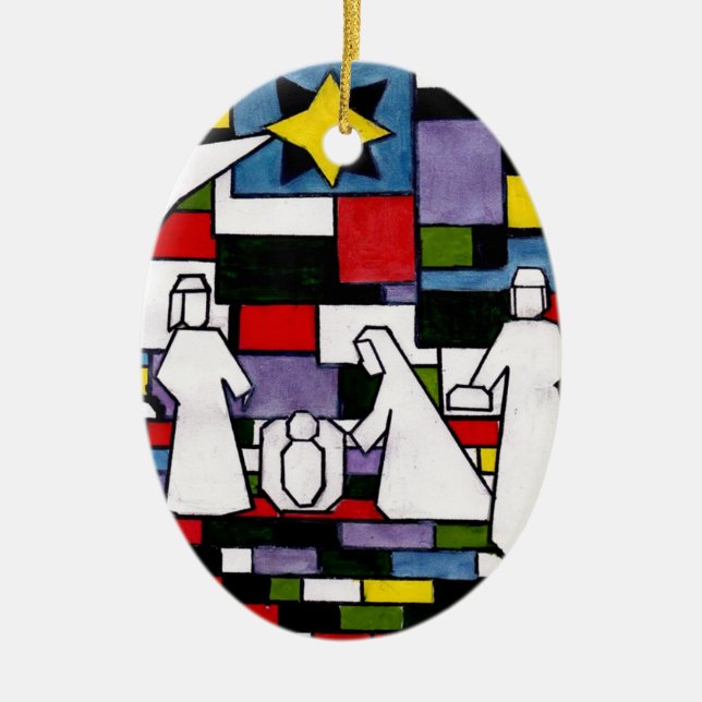 Mondrian Nativity - De Stijl - Neoplasticism Ceramic Tree Decoration (Front)