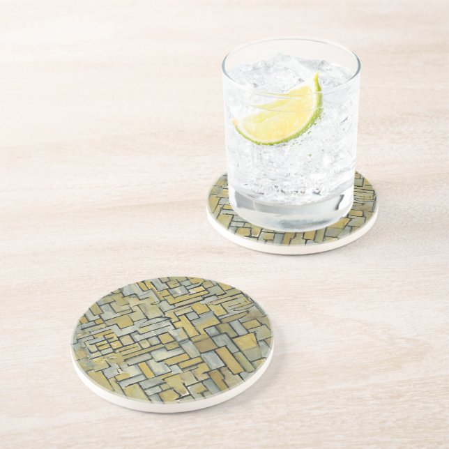Mondrian Painting Composition in Brown and Gray Coaster (Side)