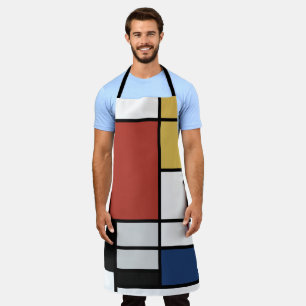 Mondrian Painting Red Plane Yellow Black Gray Blue Apron