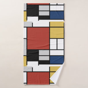 Mondrian Painting Red Plane Yellow Black Gray Blue Bath Towel