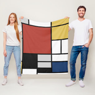 Mondrian Painting Red Plane Yellow Black Gray Blue Fleece Blanket