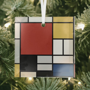 Mondrian Painting Red Plane Yellow Black Gray Blue Glass Tree Decoration