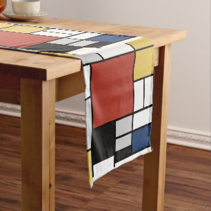 Mondrian Painting Red Plane Yellow Black Gray Blue Medium Table Runner