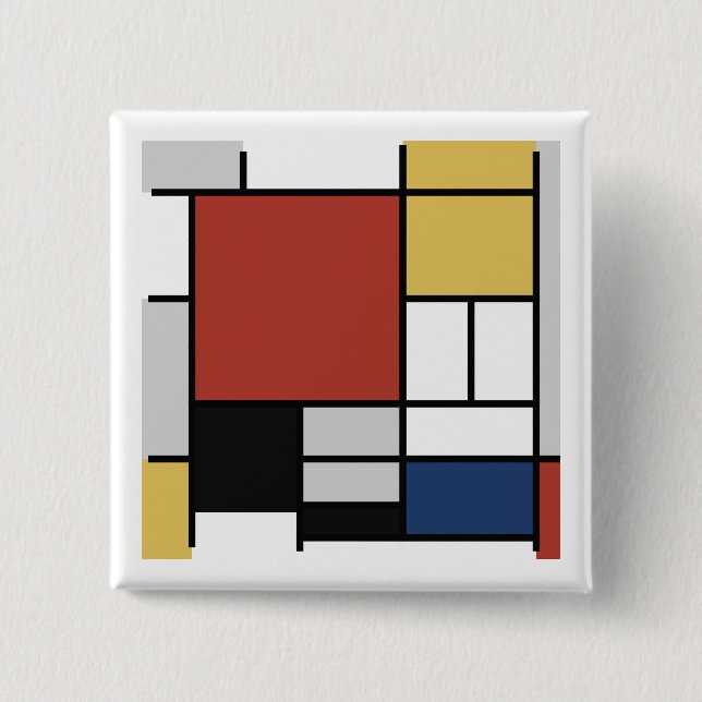 Mondrian Painting Red Plane Yellow Black Grey Blue 15 Cm Square Badge (Front)