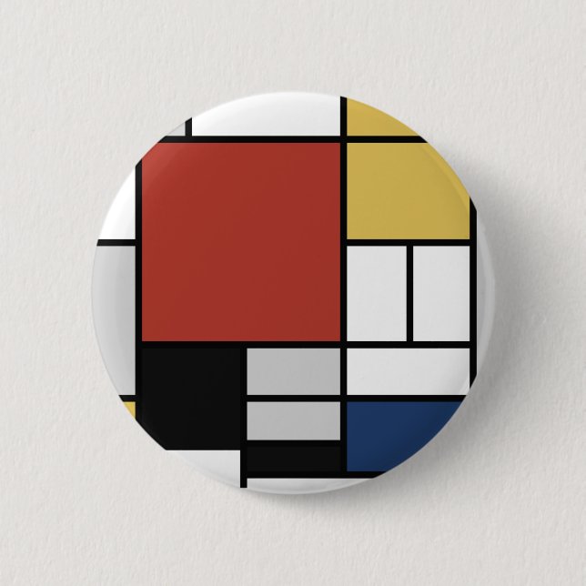 Mondrian Painting Red Plane Yellow Black Grey Blue 6 Cm Round Badge (Front)