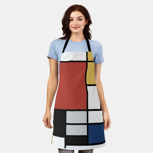 Mondrian Painting Red Plane Yellow Black Grey Blue Apron (Worn)