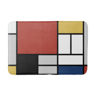 Mondrian Painting Red Plane Yellow Black Grey Blue Bath Mat