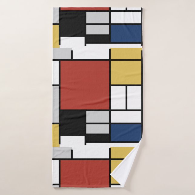 Mondrian Painting Red Plane Yellow Black Grey Blue Bath Towel (Bath Towel)