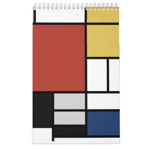 Mondrian Painting Red Plane Yellow Black Grey Blue Calendar