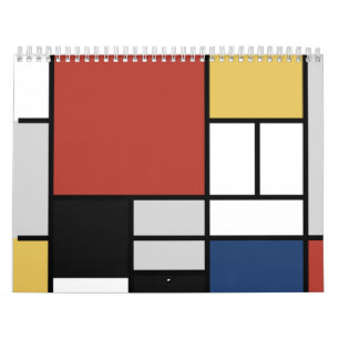 Mondrian Painting Red Plane Yellow Black Grey Blue Calendar
