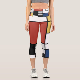 Mondrian Painting Red Plane Yellow Black Grey Blue Capri Leggings