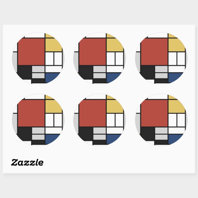 Mondrian Painting Red Plane Yellow Black Grey Blue Classic Round Sticker (Sheet)