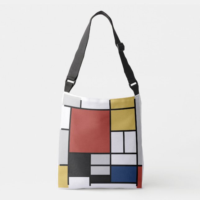 Mondrian Painting Red Plane Yellow Black Grey Blue Crossbody Bag (Front)