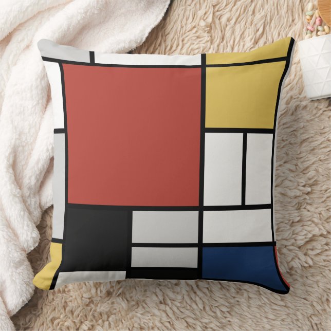 Mondrian Painting Red Plane Yellow Black Grey Blue Cushion (Blanket)