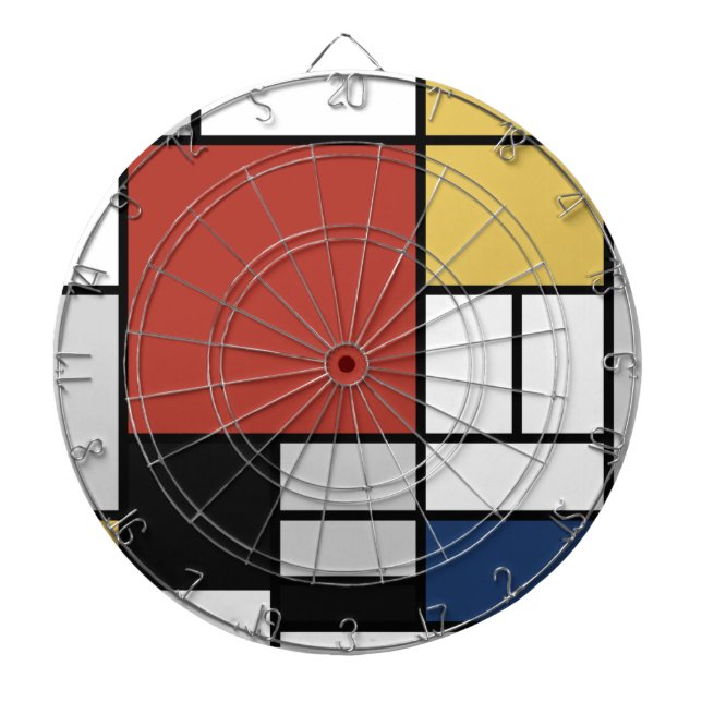 Mondrian Painting Red Plane Yellow Black Grey Blue Dartboard (Front)