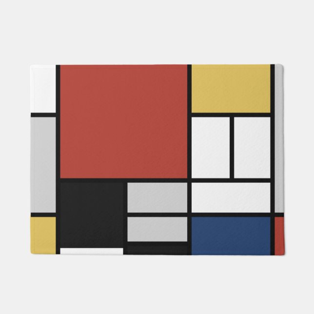 Mondrian Painting Red Plane Yellow Black Grey Blue Doormat (Front)