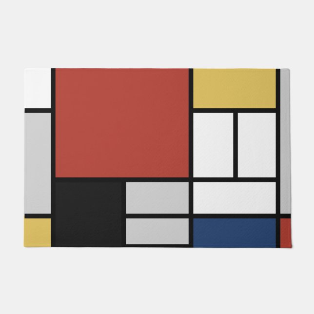 Mondrian Painting Red Plane Yellow Black Grey Blue Doormat (Front)