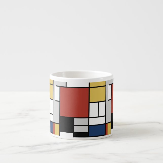 Mondrian Painting Red Plane Yellow Black Grey Blue Espresso Cup (Front)