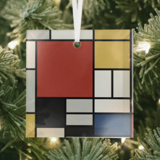 Mondrian Painting Red Plane Yellow Black Grey Blue Glass Tree Decoration