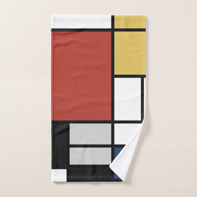 Mondrian Painting Red Plane Yellow Black Grey Blue Hand Towel (Hand Towel)
