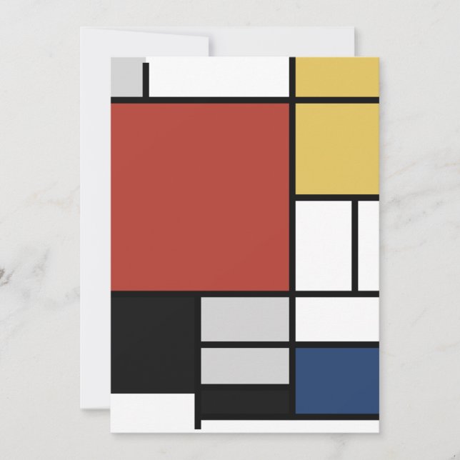 Mondrian Painting Red Plane Yellow Black Grey Blue Holiday Card (Front)
