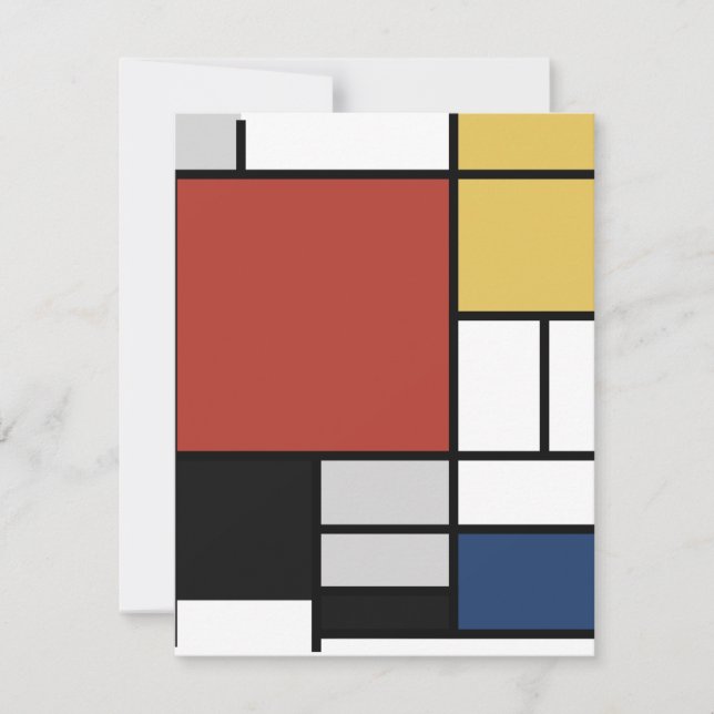 Mondrian Painting Red Plane Yellow Black Grey Blue Holiday Card (Front)