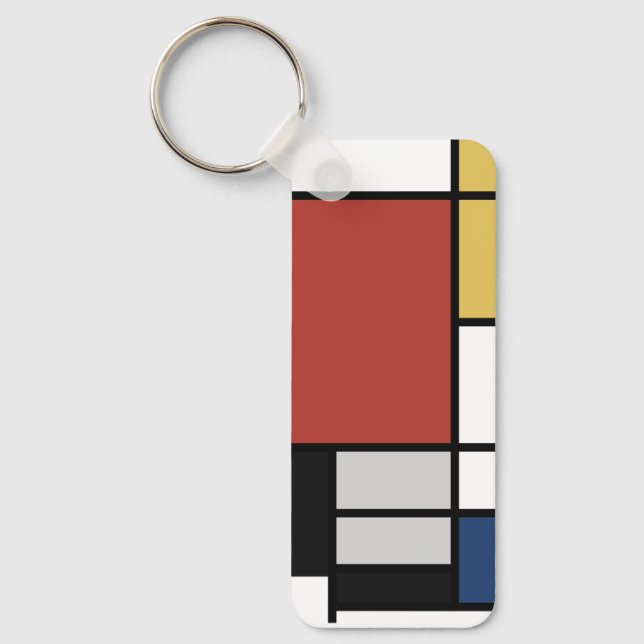 Mondrian Painting Red Plane Yellow Black Grey Blue Key Ring (Front)