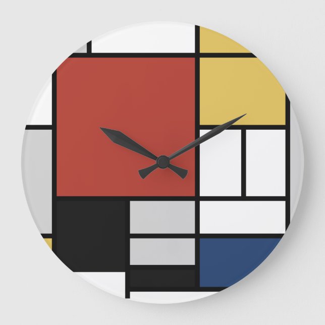 Mondrian Painting Red Plane Yellow Black Grey Blue Large Clock (Front)