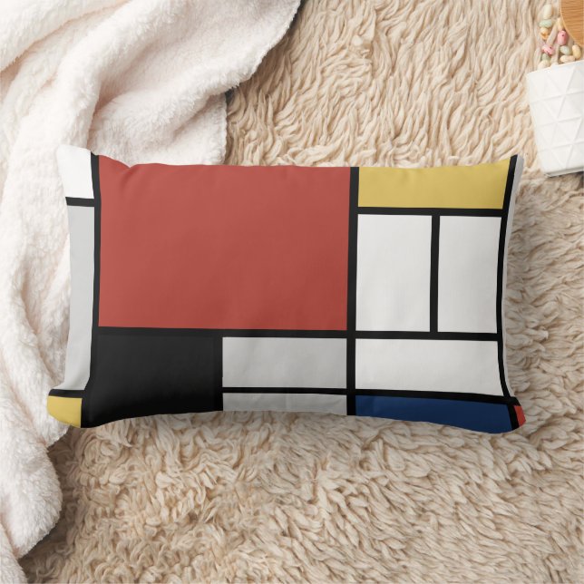 Mondrian Painting Red Plane Yellow Black Grey Blue Lumbar Cushion (Blanket)