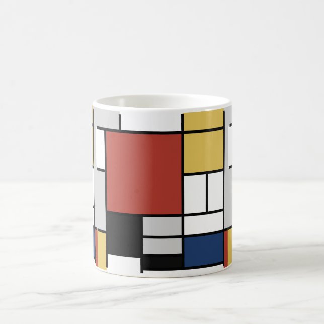 Mondrian Painting Red Plane Yellow Black Grey Blue Magic Mug (Center)