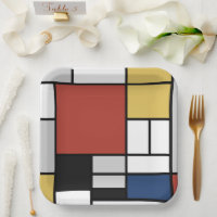 Mondrian Painting Red Plane Yellow Black Grey Blue