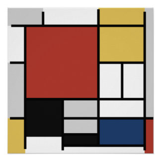Mondrian Painting Red Plane Yellow Black Grey Blue Poster