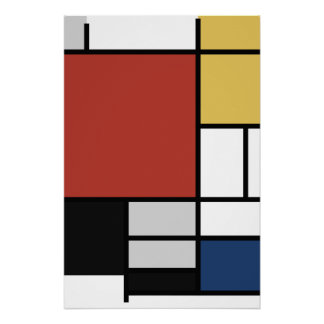 Mondrian Painting Red Plane Yellow Black Grey Blue Poster