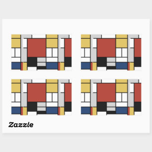 Mondrian Painting Red Plane Yellow Black Grey Blue Rectangular Sticker