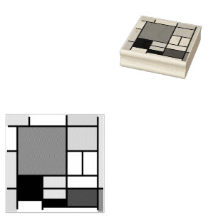 Mondrian Painting Red Plane Yellow Black Grey Blue Rubber Stamp