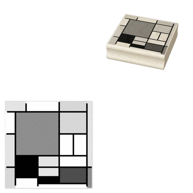 Mondrian Painting Red Plane Yellow Black Grey Blue Rubber Stamp (Stamped)