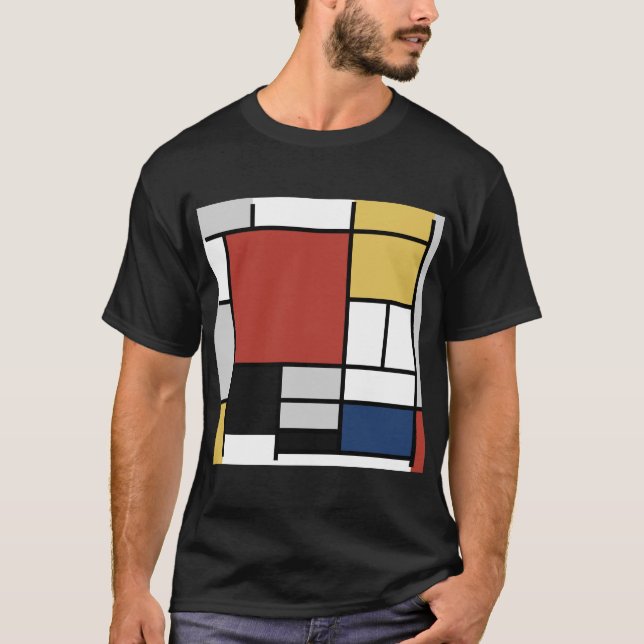 Mondrian Painting Red Plane Yellow Black Grey Blue T-Shirt (Front)