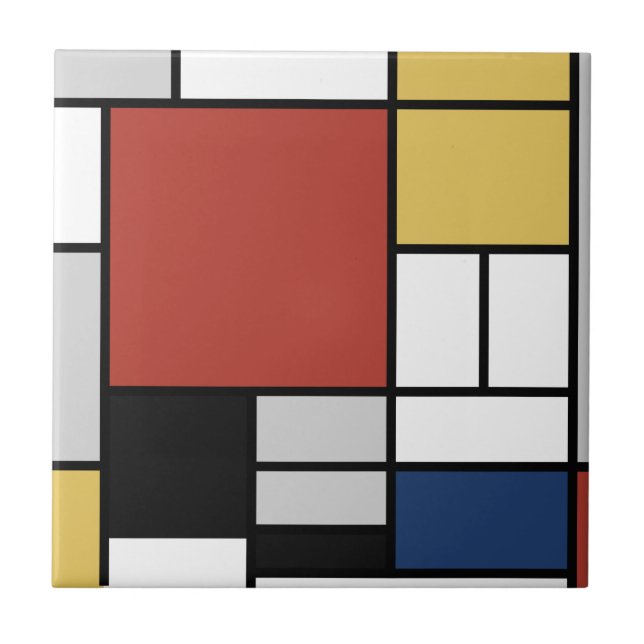 Mondrian Painting Red Plane Yellow Black Grey Blue Tile (Front)
