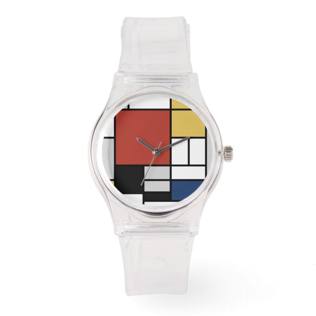 Mondrian Painting Red Plane Yellow Black Grey Blue Watch (Front)